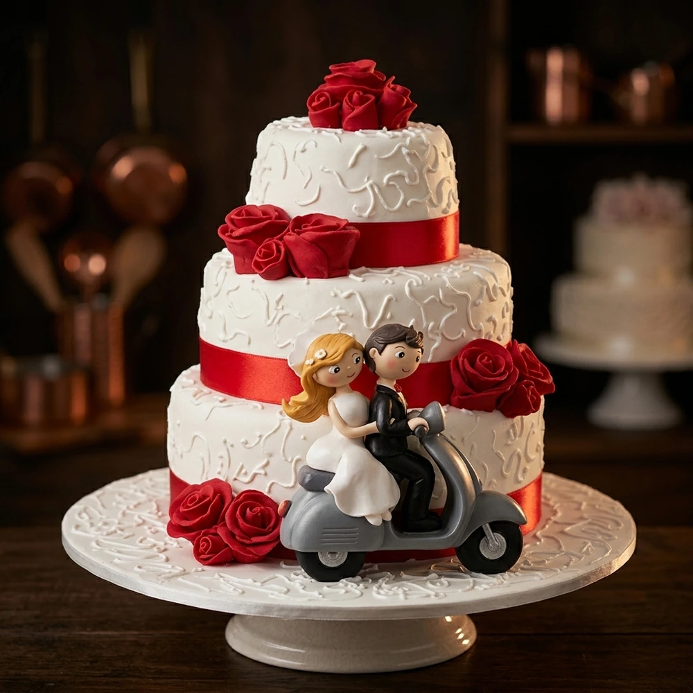 Tarta Nupcial Romántica en Vespa