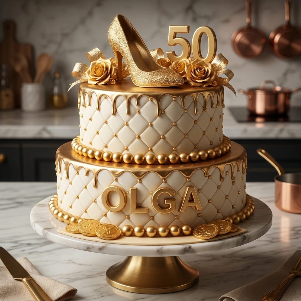 Tarta 50 Aniversario Elegancia Dorada